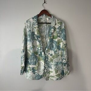 Floral Green and White Women's XL Joie Linen Work Blazer